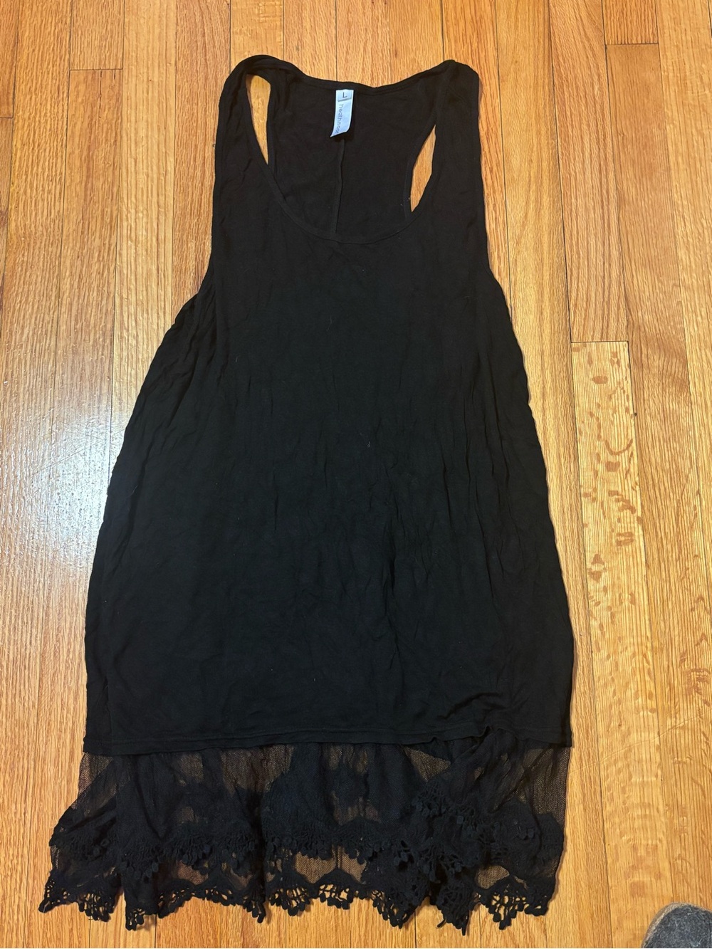 HEATHMOOR Black Lace Trim Racerback Tank Top Large